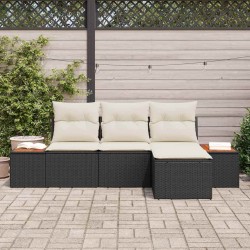 Ensemble de canapé de jardin avec coussin 4 pcs Noir polyrotin 518085518085