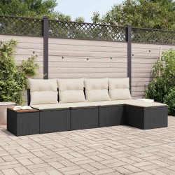 Ensemble de canapé de jardin avec coussin 5 pcs Noir Poly rotin 518086518086