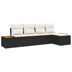 Ensemble de canapé de jardin avec coussin 5 pcs Noir Poly rotin 518086518086
