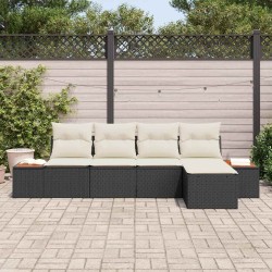 Ensemble de canapé de jardin avec coussin 5 pcs Noir Poly rotin 518086518086