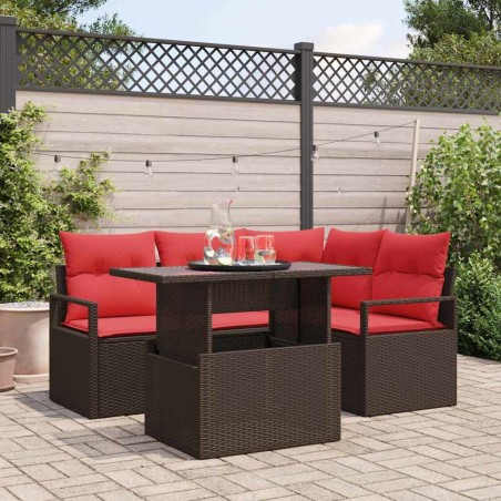 Ensemble de canapé de jardin 5 pcs Marron et rouge polyrotin 518087518087