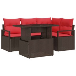 Ensemble de canapé de jardin 5 pcs Marron et rouge polyrotin 518087518087