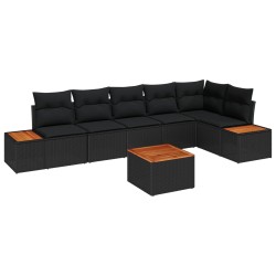 Ensemble de canapé de jardin avec coussin 7 pcs Noir Poly rotin 518088518088