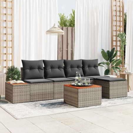 Ensemble de canapé de jardin avec coussin 6 pcs Gris Poly rotin 518093518093