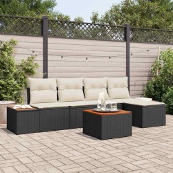 Ensemble de canapé de jardin avec coussin 6 pcs Noir Poly rotin 518095518095