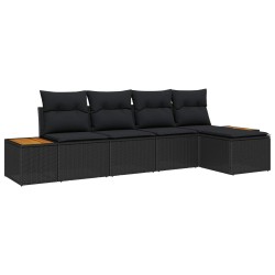Ensemble de canapé de jardin avec coussin 5 pcs Noir Poly rotin 518098518098