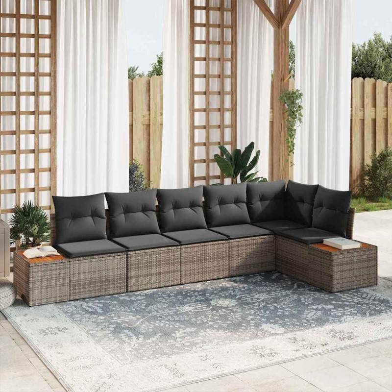 Ensemble de canapé de jardin avec coussin 6 pcs Gris Poly rotin 518100518100