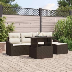 Ensemble de canapé de jardin avec coussin 6 pcs Marron et crème 518102518102