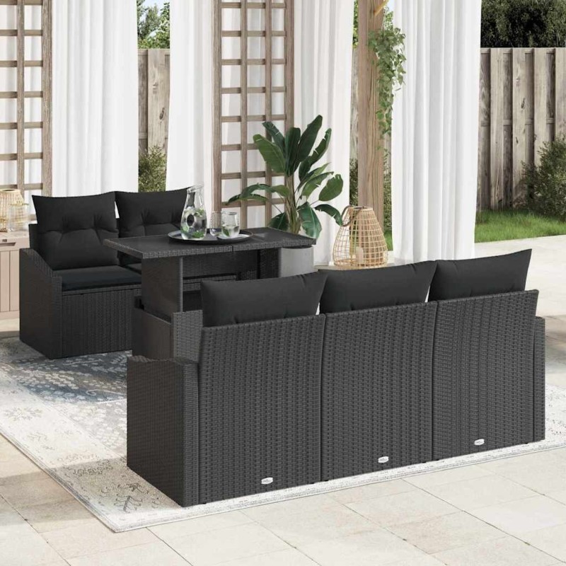 Ensemble de canapé de jardin avec stockage 6 pcs Noir polyrotin 518104518104