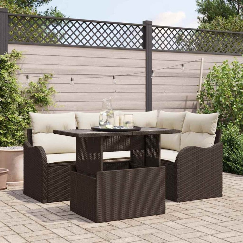 Ensemble de repas extérieur 5 pcs Marron Poly rotin 518109518109