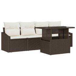 Ensemble de canapé de jardin 5 pcs Marron et Crème polyrotin 518110518110