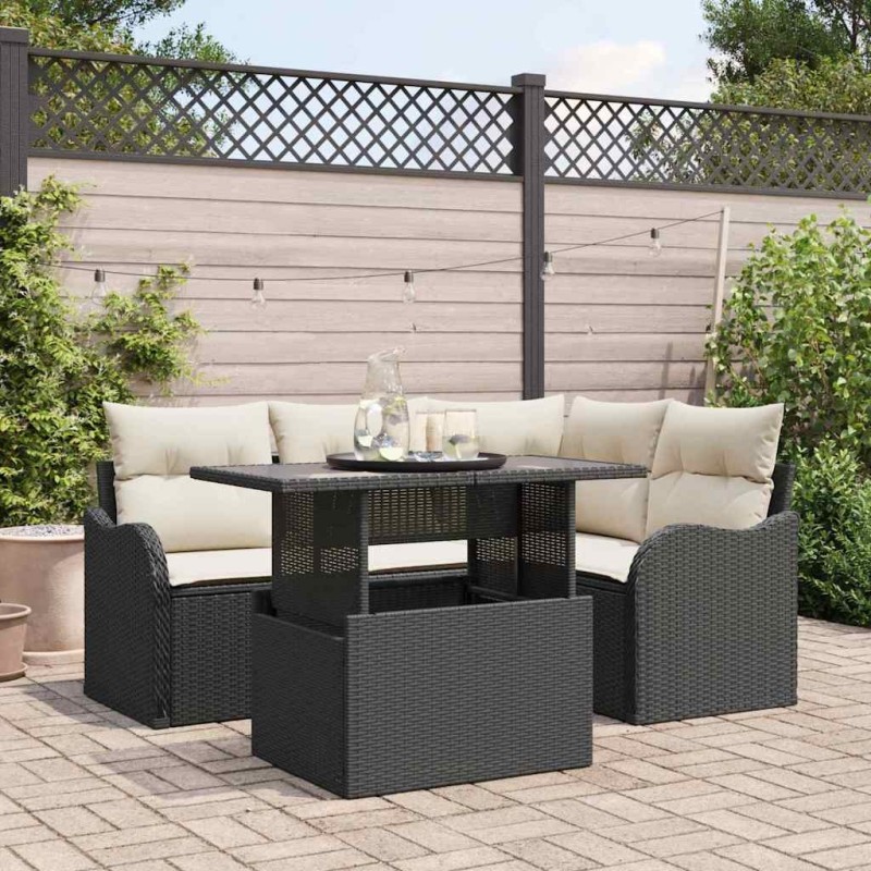 Ensemble de repas extérieur avec coussin 5 pcs Noir Poly rotin 518113518113