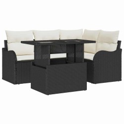 Ensemble de repas extérieur avec coussin 5 pcs Noir Poly rotin 518113518113