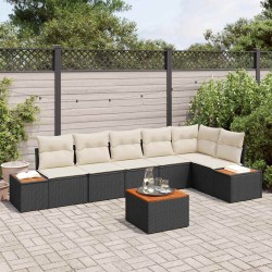 Ensemble de canapé de jardin avec coussin 7 pcs Noir Poly rotin 518115518115