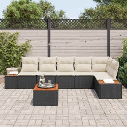 Ensemble de canapé de jardin avec coussin 7 pcs Noir Poly rotin 518115518115