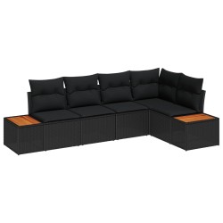 Ensemble de canapé de jardin avec coussin 5 pcs Noir Poly rotin 518117518117