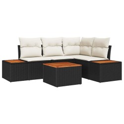 Ensemble de canapé de jardin avec coussin 5 pcs Noir Poly rotin 518118518118