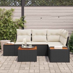Ensemble de canapé de jardin avec coussin 5 pcs Noir Poly rotin 518118518118