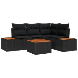 Ensemble de canapé de jardin avec coussin 5 pcs Noir Poly rotin 518121518121