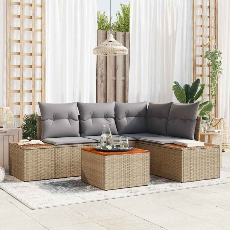 Ensemble de canapé de jardin 5 pcs Beige Poly rotin 518124518124
