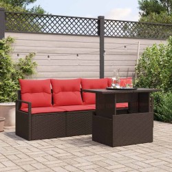 Ensemble de canapé de jardin 5 pcs Marron et rouge polyrotin 518127518127