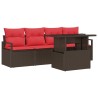 Ensemble de canapé de jardin 5 pcs Marron et rouge polyrotin 518127518127