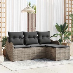 Ensemble de canapé de jardin avec coussin 4 pcs Gris Poly rotin 518135518135