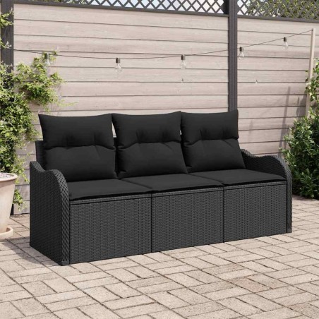 Ensemble de canapé de jardin avec coussin 3 pcs Noir polyrotin 518142518142