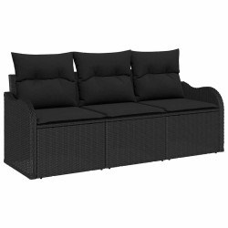 Ensemble de canapé de jardin avec coussin 3 pcs Noir polyrotin 518142518142