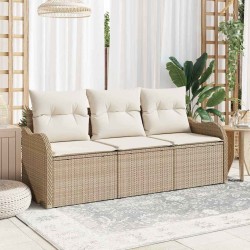 Ensemble de canapé de jardin avec coussin 3 pcs Beige polyrotin 518147518147