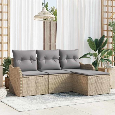 Ensemble de canapé de jardin avec coussin 4 pcs Beige polyrotin 518151518151