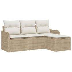 Ensemble de canapé de jardin avec coussin 4 pcs Beige polyrotin 518152518152