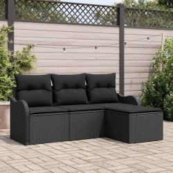 Ensemble de canapé de jardin avec coussin 4 pcs Noir polyrotin 518168518168