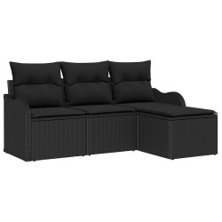 Ensemble de canapé de jardin avec coussin 4 pcs Noir polyrotin 518168518168