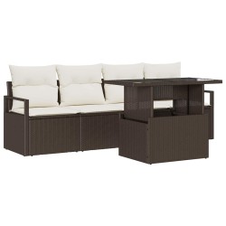 Ensemble de canapé de jardin 5 pcs Marron polyrotin 518180518180