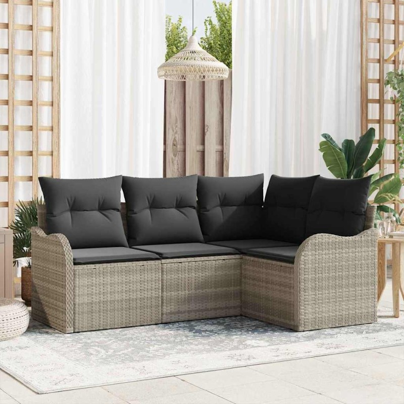 Ensemble de canapé de jardin 4 pcs Gris clair polyrotin 518181518181