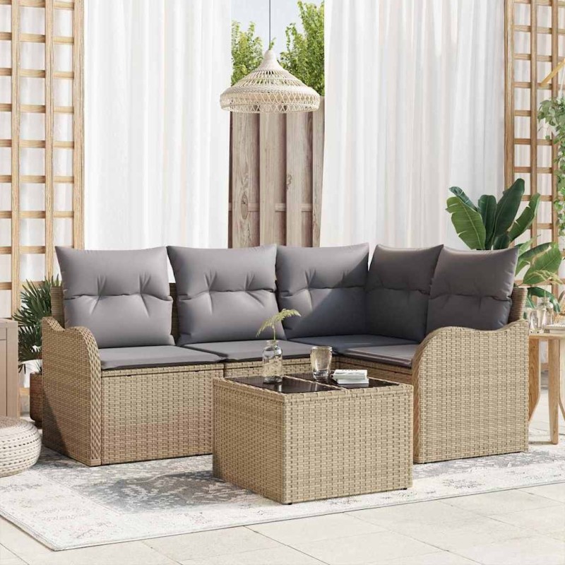 Ensemble de canapé de jardin 5 pcs Beige Poly rotin 518186518186