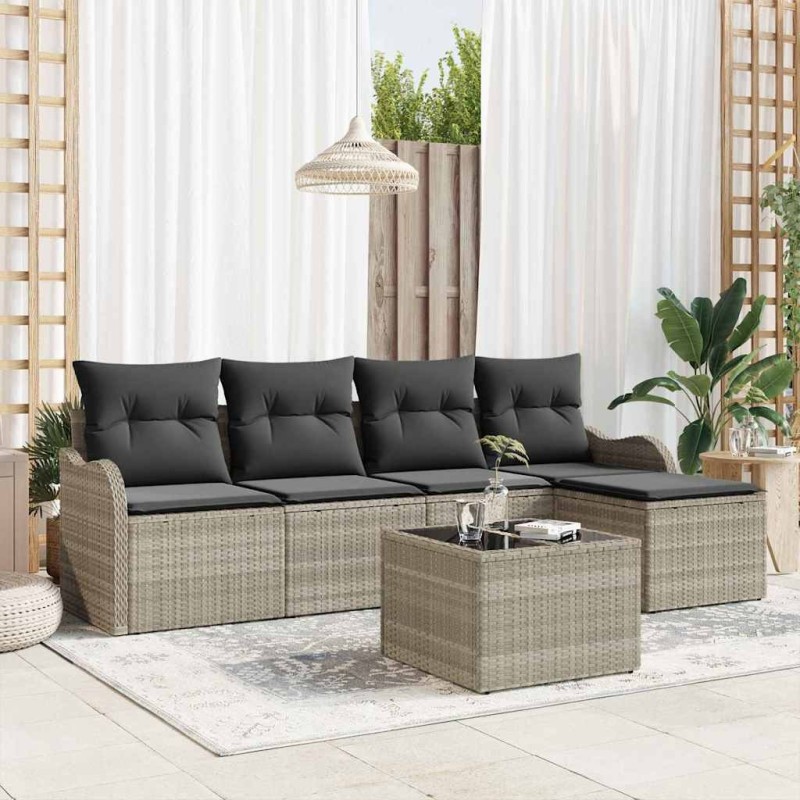Ensemble de canapé de jardin 6 pcs Gris clair polyrotin 518187518187