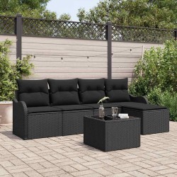 Ensemble de canapé de jardin 6 pcs Noir polyrotin 518188518188