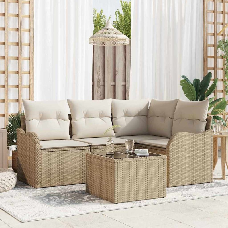 Ensemble de canapé de jardin 5 pcs Beige polyrotin 518192518192