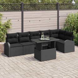Ensemble de canapé de jardin avec stockage 7 pcs Noir polyrotin 518195518195