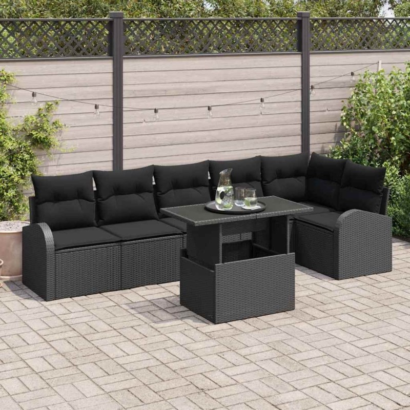 Ensemble de canapé de jardin avec stockage 7 pcs Noir polyrotin 518195518195
