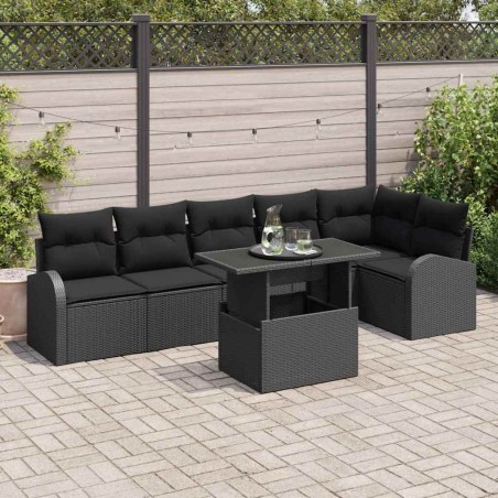 Ensemble de canapé de jardin avec stockage 7 pcs Noir polyrotin 518195518195