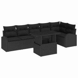 Ensemble de canapé de jardin avec stockage 7 pcs Noir polyrotin 518195518195
