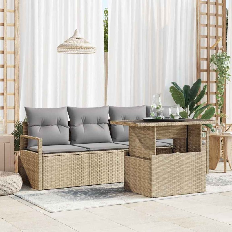 Ensemble de canapé de jardin 5 pcs Beige polyrotin 518199518199