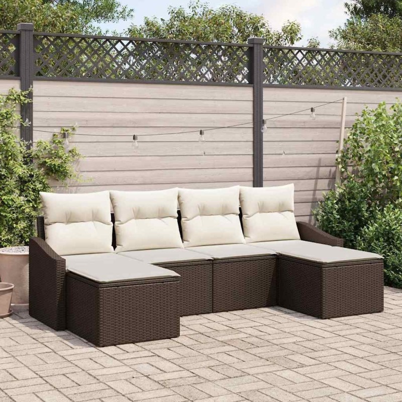 Ensemble de Canapés avec coussin 6 pcs Marron polyrotin 518202518202
