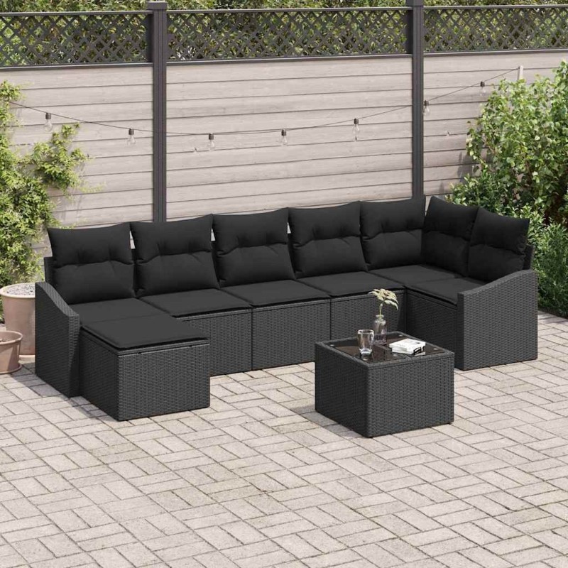 Ensemble de Canapés avec coussin 8 pcs Noir polyrotin 518203518203