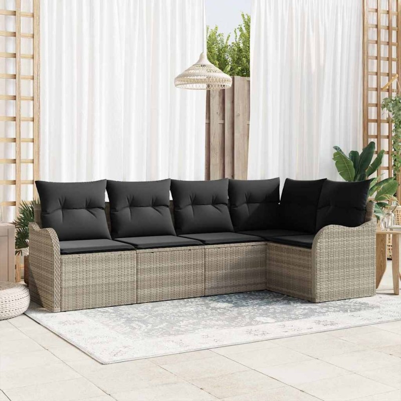 Ensemble de canapé de jardin 5 pcs Gris clair Poly rotin 518209518209