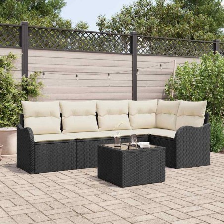 Ensemble de canapé de jardin avec coussin 6 pcs Noir Poly rotin 518211518211