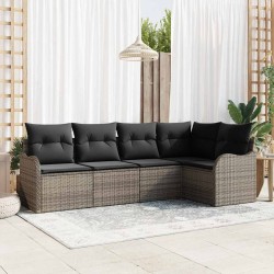 Ensemble de canapé de jardin avec coussin 5 pcs Gris Poly rotin 518219518219